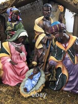 10pc AFRICAN AMERICAN/BLACK Nativity Set Grandeur Noel Collector 2000 Porcelain