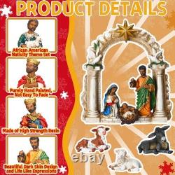 11 Pcs African American Nativity Set Black Jesus Figurine Scene for Christm