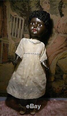 16 Antique Black Painted Bisque Child, Glass Eyes, As Found