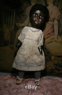 16 Antique Black Painted Bisque Child, Glass Eyes, As Found