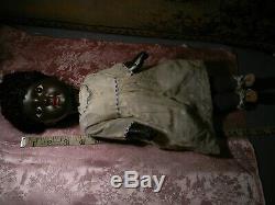 16 Antique Black Painted Bisque Child, Glass Eyes, As Found