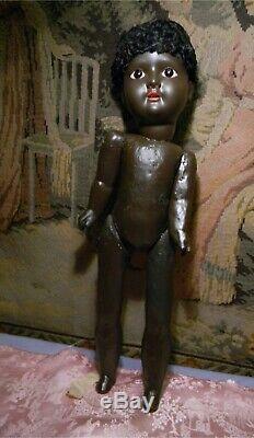 16 Antique Black Painted Bisque Child, Glass Eyes, As Found