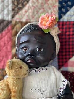 17 Black Baby Doll Antique Vintage Composition Artist TUTU Inspired by Leo Moss