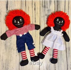 17 Vintage Black African American Raggedy Ann And Andy Doll Set