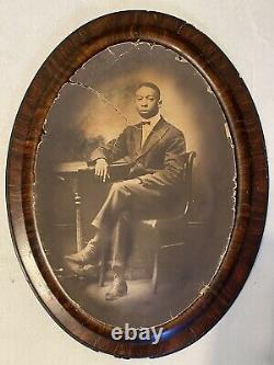 1896 Antique Convex Photo Young Black Man Full Portrait African American Framed