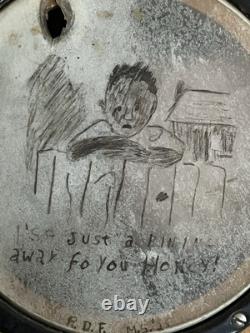 1920's Antique African American Folk Art Black Americana Drawing MS Banjo