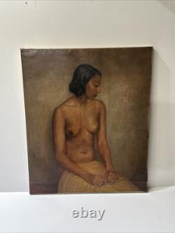 1930's Nude Painting Black Woman African American Signed Mystery 24 Antique Oil