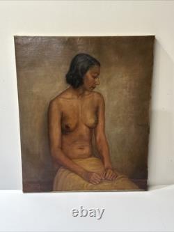 1930's Nude Painting Black Woman African American Signed Mystery 24 Antique Oil