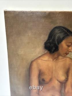 1930's Nude Painting Black Woman African American Signed Mystery 24 Antique Oil