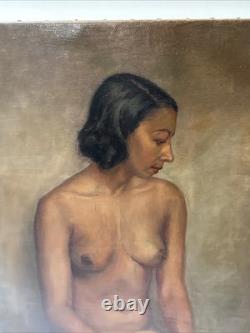 1930's Nude Painting Black Woman African American Signed Mystery 24 Antique Oil