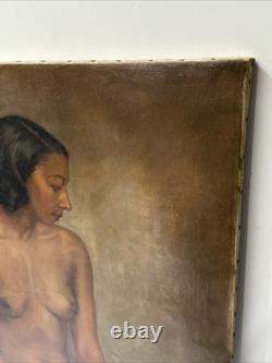 1930's Nude Painting Black Woman African American Signed Mystery 24 Antique Oil
