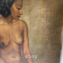 1930's Nude Painting Black Woman African American Signed Mystery 24 Antique Oil