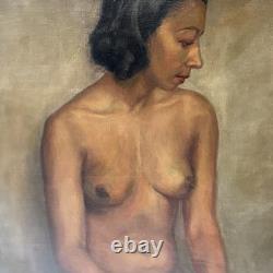 1930's Nude Painting Black Woman African American Signed Mystery 24 Antique Oil