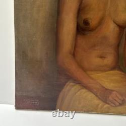 1930's Nude Painting Black Woman African American Signed Mystery 24 Antique Oil