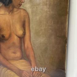 1930's Nude Painting Black Woman African American Signed Mystery 24 Antique Oil