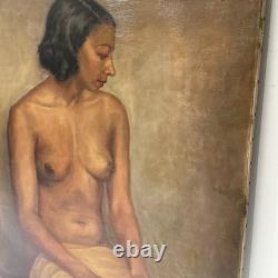 1930's Nude Painting Black Woman African American Signed Mystery 24 Antique Oil