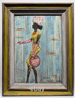 1960's Naive outsider artist painting black woman African-American folk art
