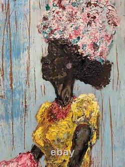 1960's Naive outsider artist painting black woman African-American folk art