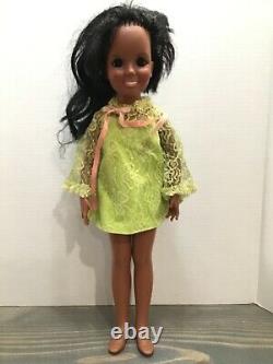 1969 Ideal Black African American CRISSY Grow Hair Doll in Green Dress