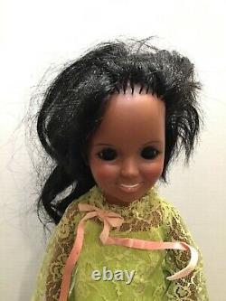 1969 Ideal Black African American CRISSY Grow Hair Doll in Green Dress