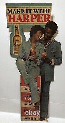 1970s I W HARPER Bourbon Store Display SIGN with African American BLACK Couple