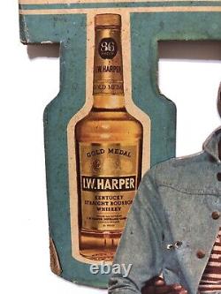 1970s I W HARPER Bourbon Store Display SIGN with African American BLACK Couple