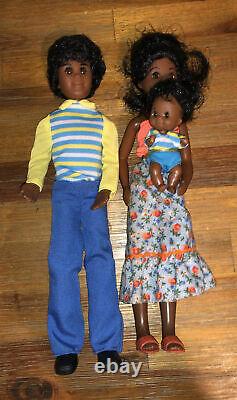 1973 Mattel African American Black Happy Family Dolls Hal Hattie & Hon