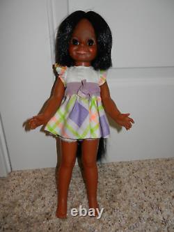 1974 BLACK AFRICAN AMERICAN VELVET With NEW SWIRLY DAISIES IN ORIG DRESS & SHOES