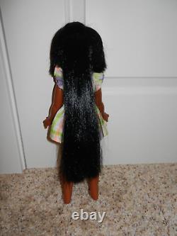1974 BLACK AFRICAN AMERICAN VELVET With NEW SWIRLY DAISIES IN ORIG DRESS & SHOES