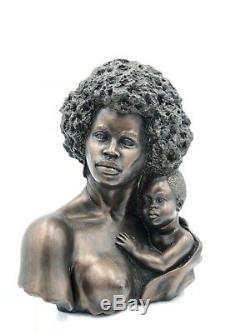 1974 Vintage V. Kendrick Modernist SCULPTURE BUST African American Mother Child