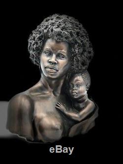 1974 Vintage V. Kendrick Modernist SCULPTURE BUST African American Mother Child