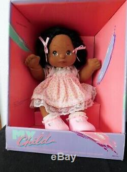 1985 MY CHILD AA DOLL AFRIC AMER, Black Hair, Brown Eyes Pink Party Dress MIB