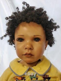 20 Artist resin Doll signed Boy African American ethnic hair Joan Blackwood