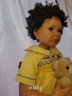 20 Artist resin Doll signed Boy African American ethnic hair Joan Blackwood