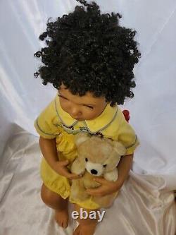 20 Artist resin Doll signed Boy African American ethnic hair Joan Blackwood