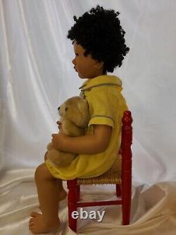 20 Artist resin Doll signed Boy African American ethnic hair Joan Blackwood