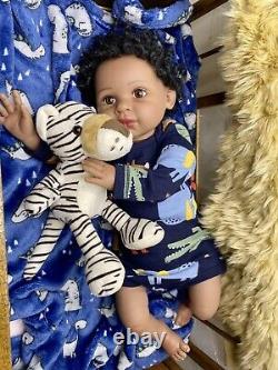 21-22 Reborn Baby Doll Soft Vinyl AA/African/Ethnic/Black Realistic Boy