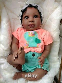 21-22 Reborn Baby Doll Soft Vinyl African Ethnic Black Realistic Girl