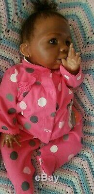 22 African American baby girl reborn doll awake ethnic biracial black ooak