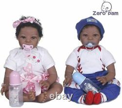 22 inch Black Twins Babys Lifelike Biracial African American Reborn Baby Dolls