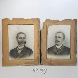 2 African American Black Men Charcoal Portraits Chalk Drawing Gentlemen Antique