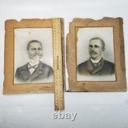 2 African American Black Men Charcoal Portraits Chalk Drawing Gentlemen Antique