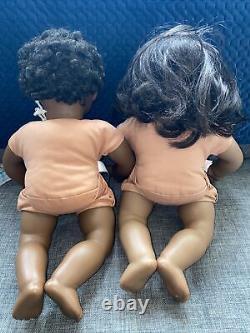 2 American Girl Bitty Baby Doll African Black Hair Brown Eyes Afro Straight Hair