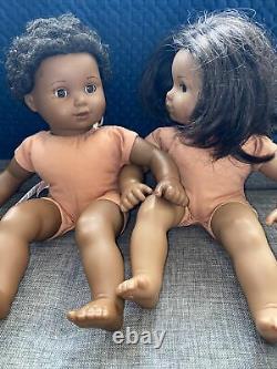 2 American Girl Bitty Baby Doll African Black Hair Brown Eyes Afro Straight Hair