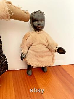 2 Antique Black African AMERICAN SMALL BISQUE PRIMITIVE FOLK ART DOLLS