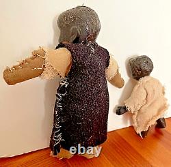 2 Antique Black African AMERICAN SMALL BISQUE PRIMITIVE FOLK ART DOLLS