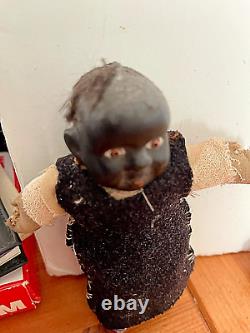 2 Antique Black African AMERICAN SMALL BISQUE PRIMITIVE FOLK ART DOLLS