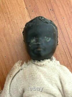 2 Antique Black African AMERICAN SMALL BISQUE PRIMITIVE FOLK ART DOLLS