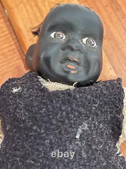 2 Antique Black African AMERICAN SMALL BISQUE PRIMITIVE FOLK ART DOLLS