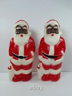 2x Vintage Union Products African American Black Santa 13 Tabletop Blow Molds